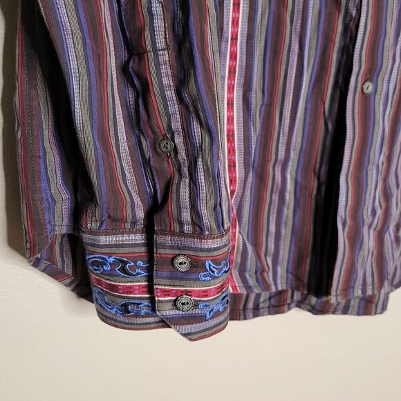 Robert Graham Men's XL Button Down Striped Flip Cuff Multicolored Shirt MIssing - Picture 5 of 13